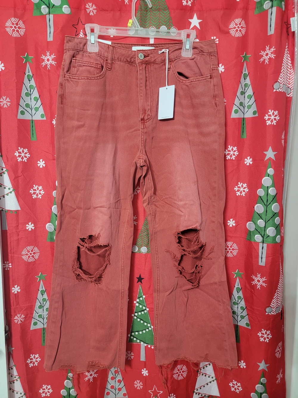 Women’s Distressed Wide-Leg Jeans - Rust